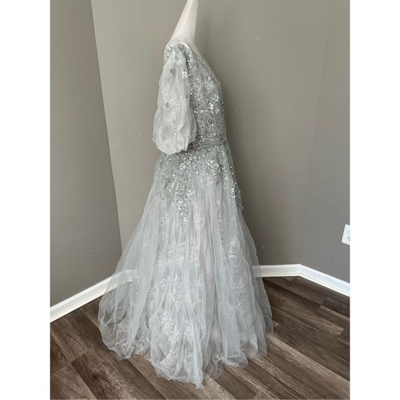 MAC DUGGAL EMBELLISHED PUFF SLEEVE A LINE GOWN - Picture 9 of 11